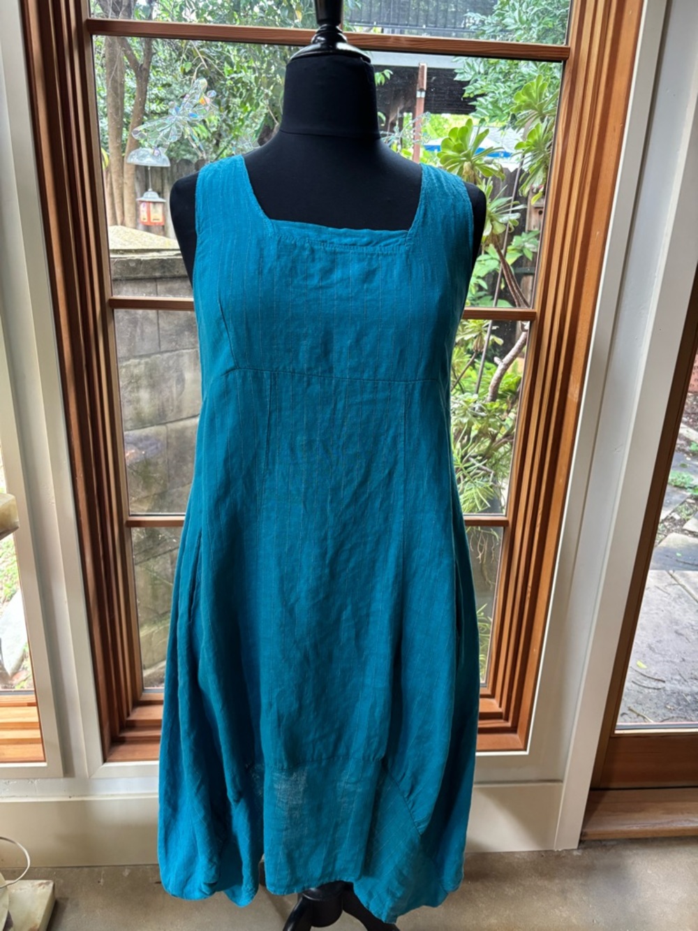 Inizio Made in Italy Sleeveless Teal Midi Dress - Classic Square Neck